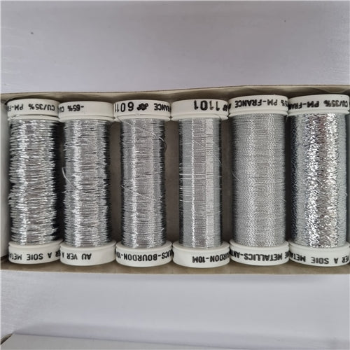 Au ver a Soie Metallic Threads Pack of 6  Silver Shades ( 6 Nuances Broderie Metallisee Argent)