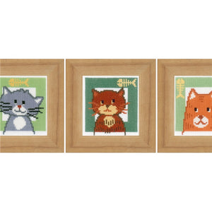 Cats Set of 3 Miniature Counted Cross Stitch Kit by Vervaco - PN-0154085