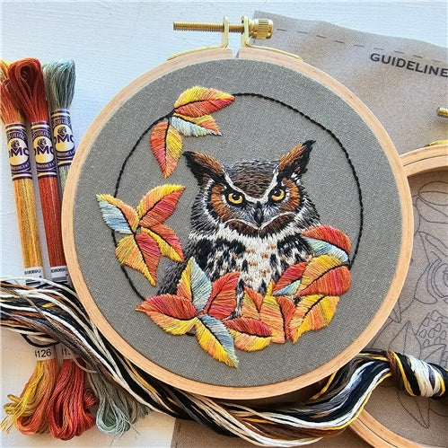 Great Horned Owl Embroidery Kit by Jessica Long Embroidery